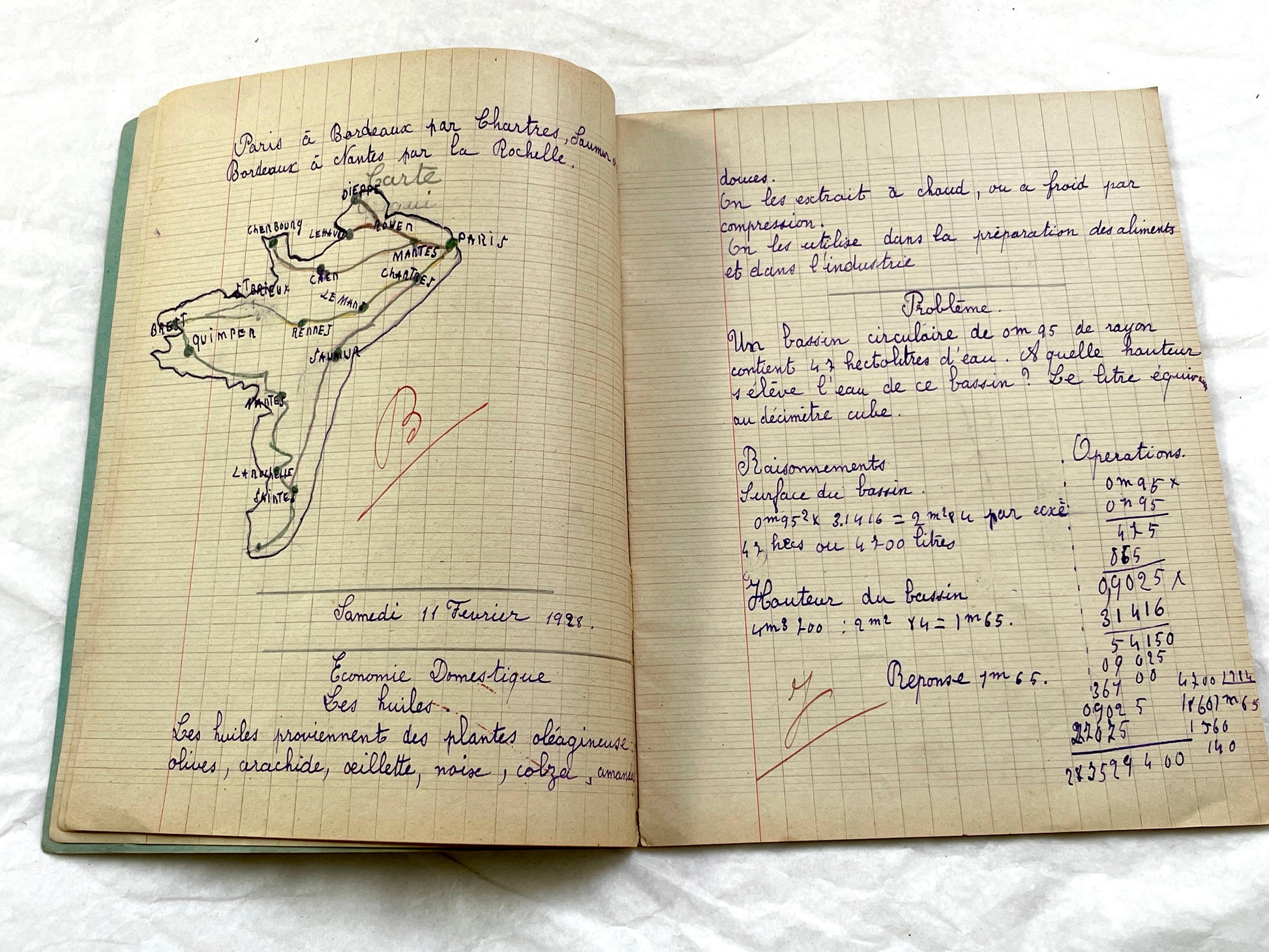 1920s - French School Notebook - Young Girl's Beautiful Handwriting - Vintage Educational Ephemera - French Classroom Memories