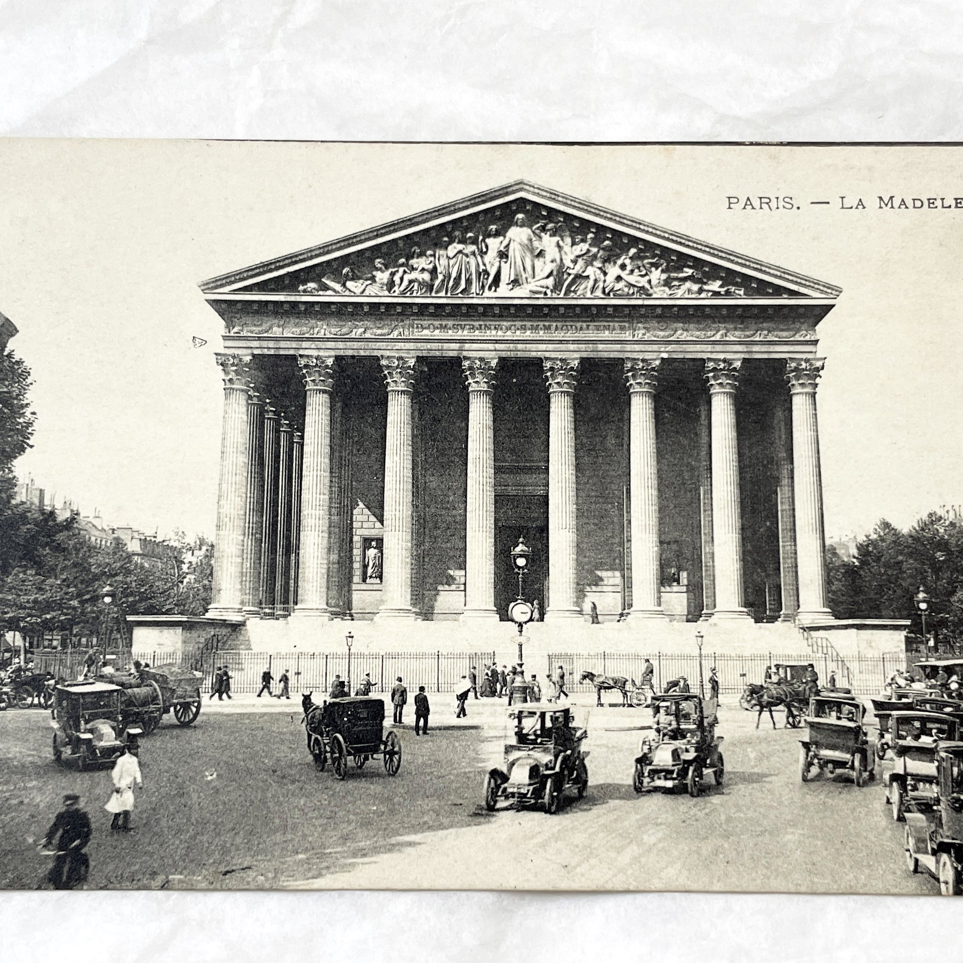 1910s - Vintage Postcard Paris La Madeleine Church - French Historic Architecture - Busy Street Scene - Early Automobiles