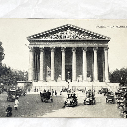 1910s - Vintage Postcard Paris La Madeleine Church - French Historic Architecture - Busy Street Scene - Early Automobiles