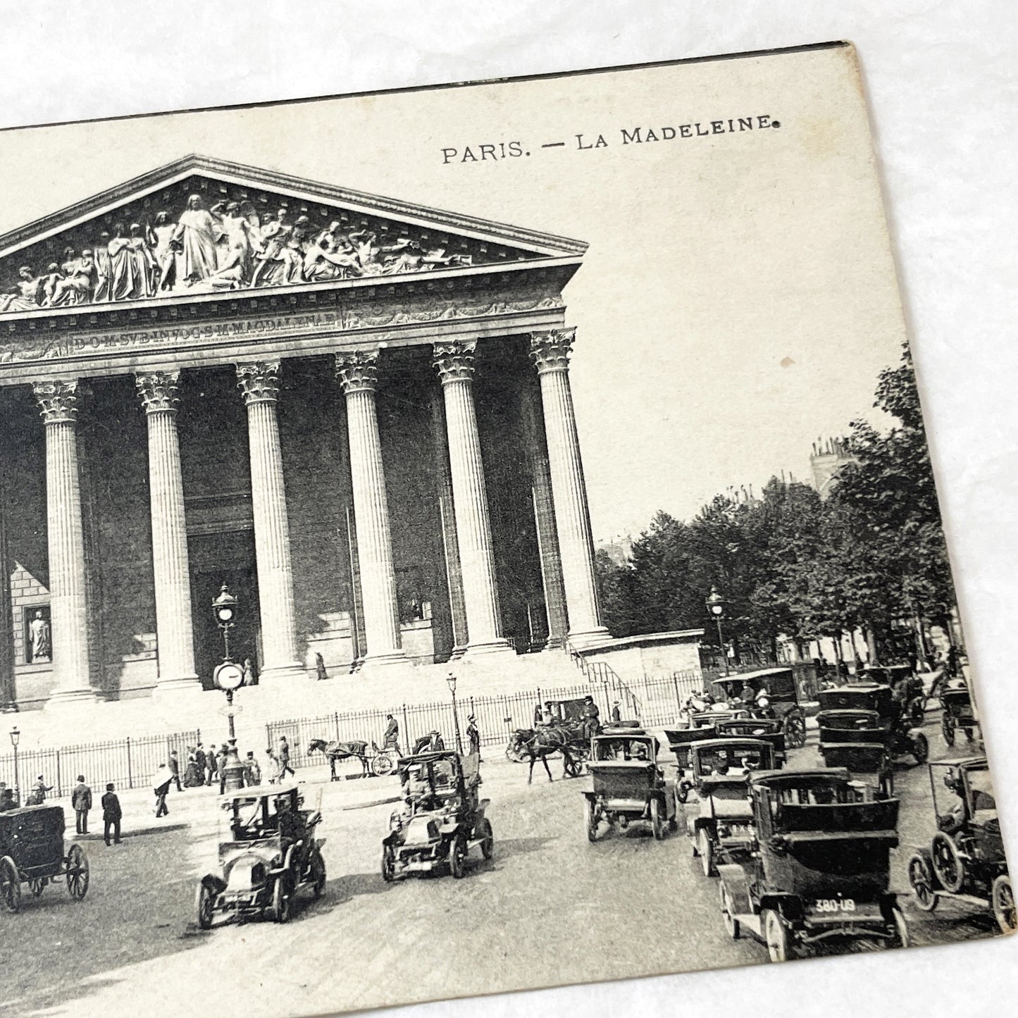 1910s - Vintage Postcard Paris La Madeleine Church - French Historic Architecture - Busy Street Scene - Early Automobiles