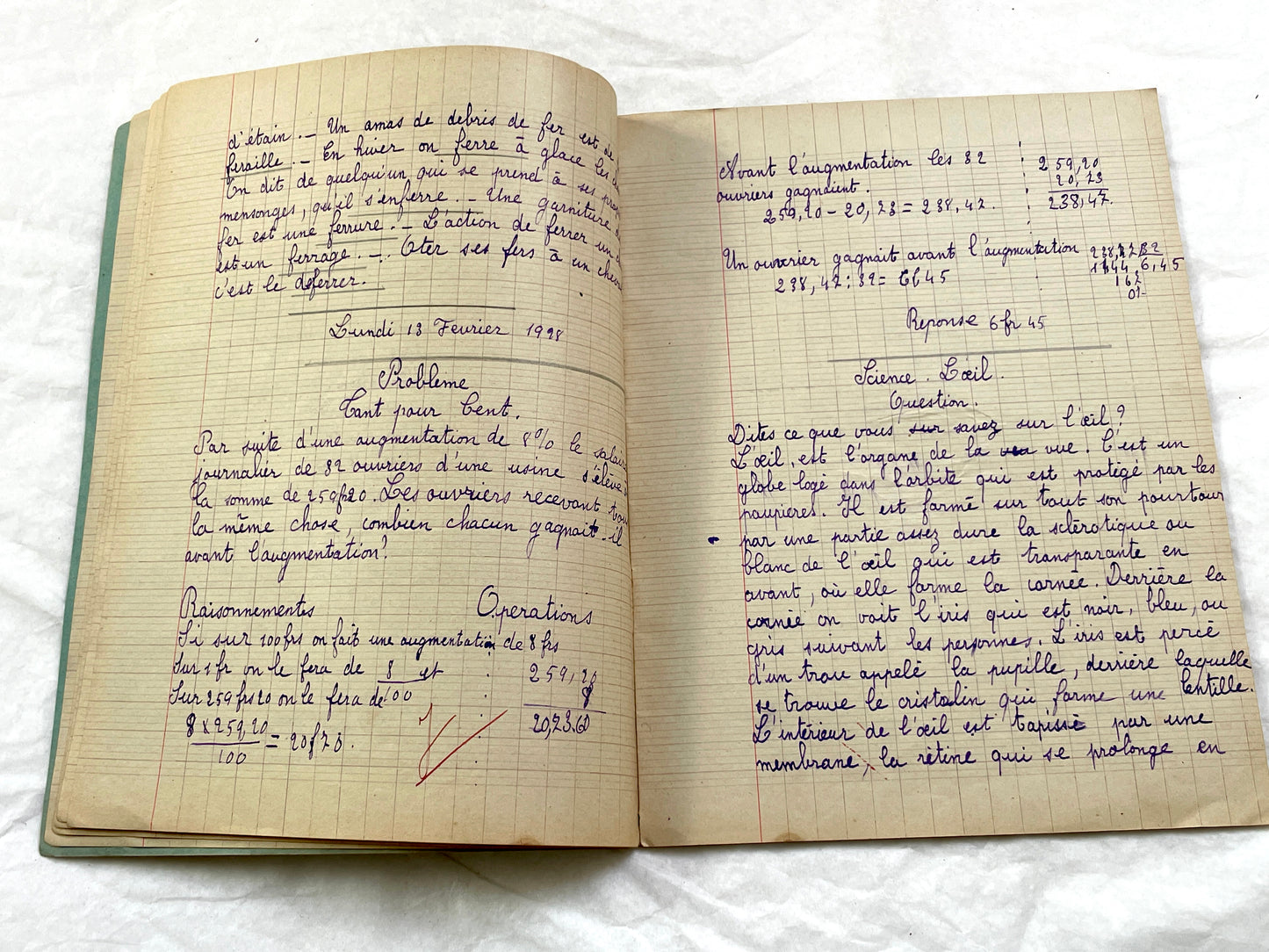 1920s - French School Notebook - Young Girl's Beautiful Handwriting - Vintage Educational Ephemera - French Classroom Memories