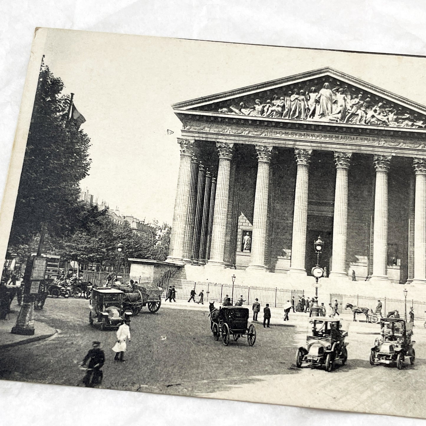 1910s - Vintage Postcard Paris La Madeleine Church - French Historic Architecture - Busy Street Scene - Early Automobiles