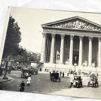 1910s - Vintage Postcard Paris La Madeleine Church - French Historic Architecture - Busy Street Scene - Early Automobiles