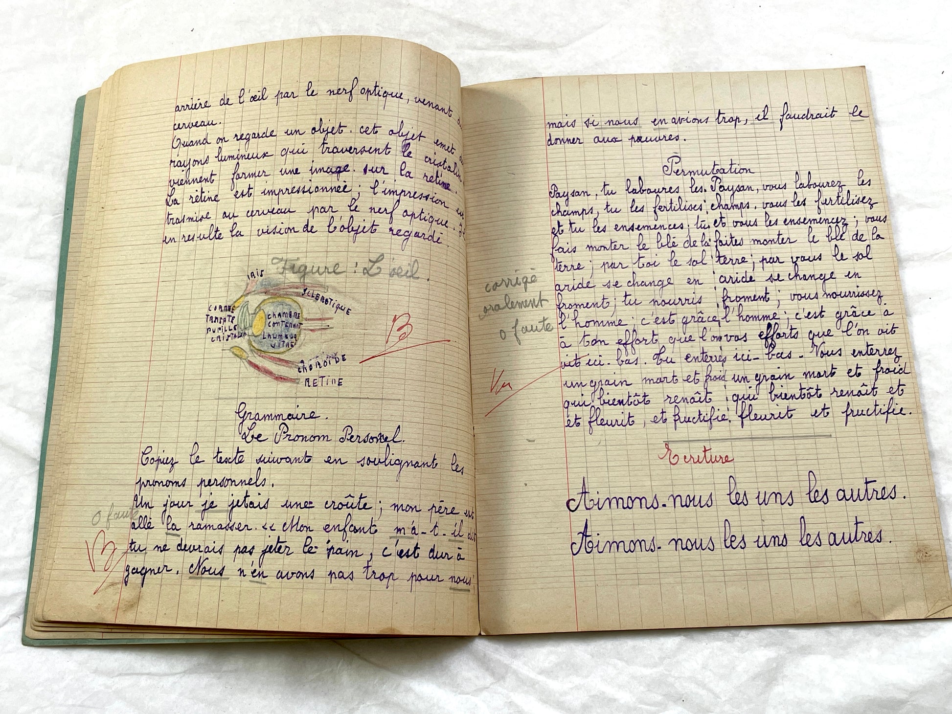 1920s - French School Notebook - Young Girl's Beautiful Handwriting - Vintage Educational Ephemera - French Classroom Memories