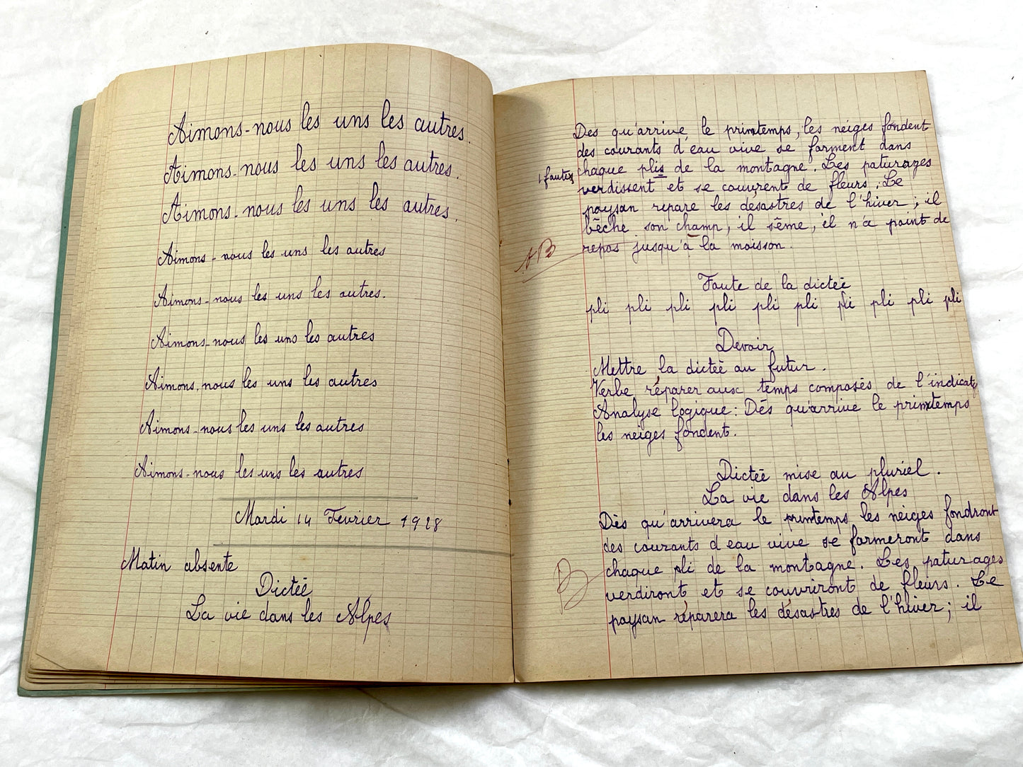 1920s - French School Notebook - Young Girl's Beautiful Handwriting - Vintage Educational Ephemera - French Classroom Memories