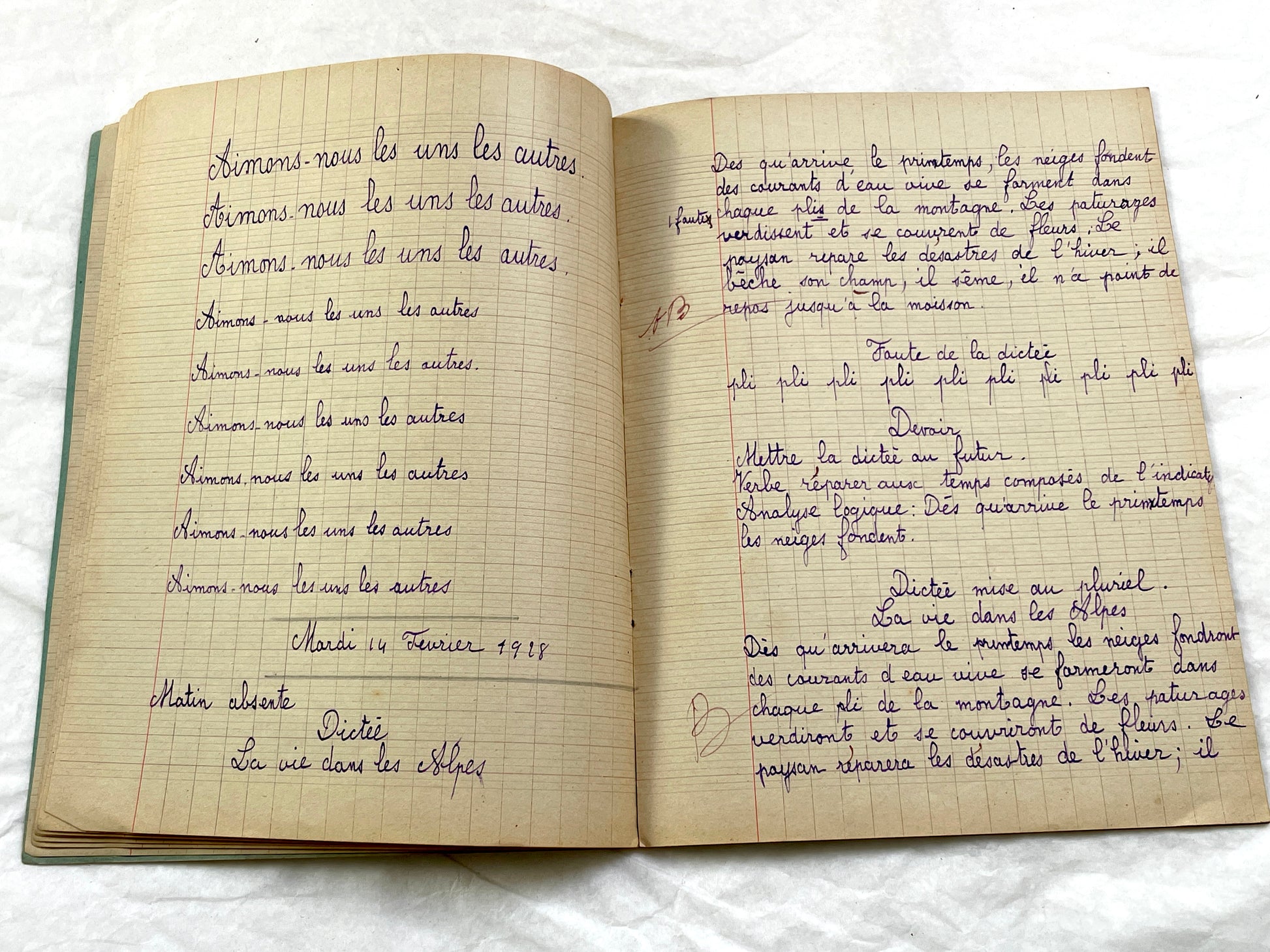 1920s - French School Notebook - Young Girl's Beautiful Handwriting - Vintage Educational Ephemera - French Classroom Memories