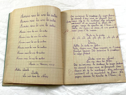 1920s - French School Notebook - Young Girl's Beautiful Handwriting - Vintage Educational Ephemera - French Classroom Memories