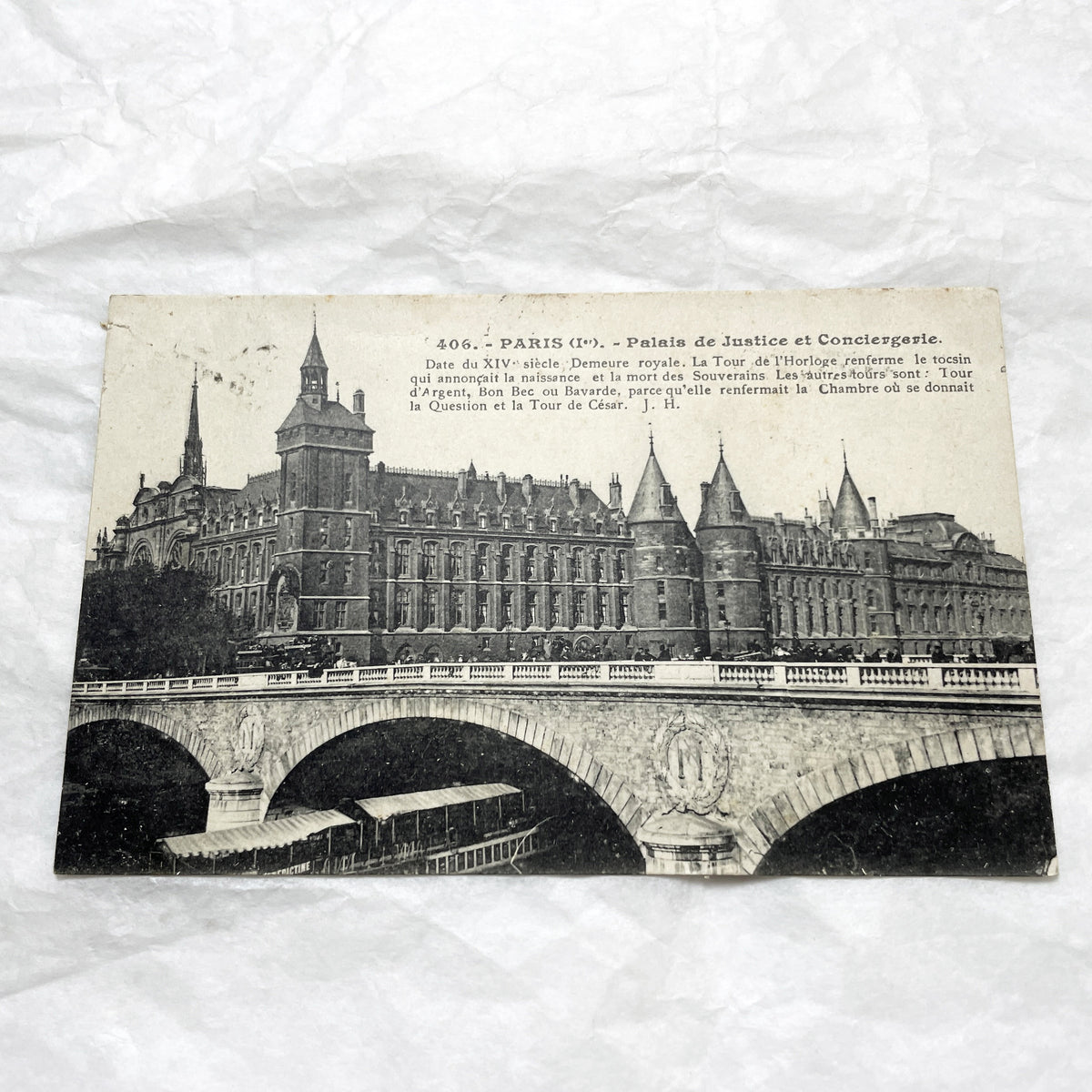 1920s - Vintage Paris Palais De Justice Conciergerie Postcard - Historic French Architecture - Seine River Bridge View