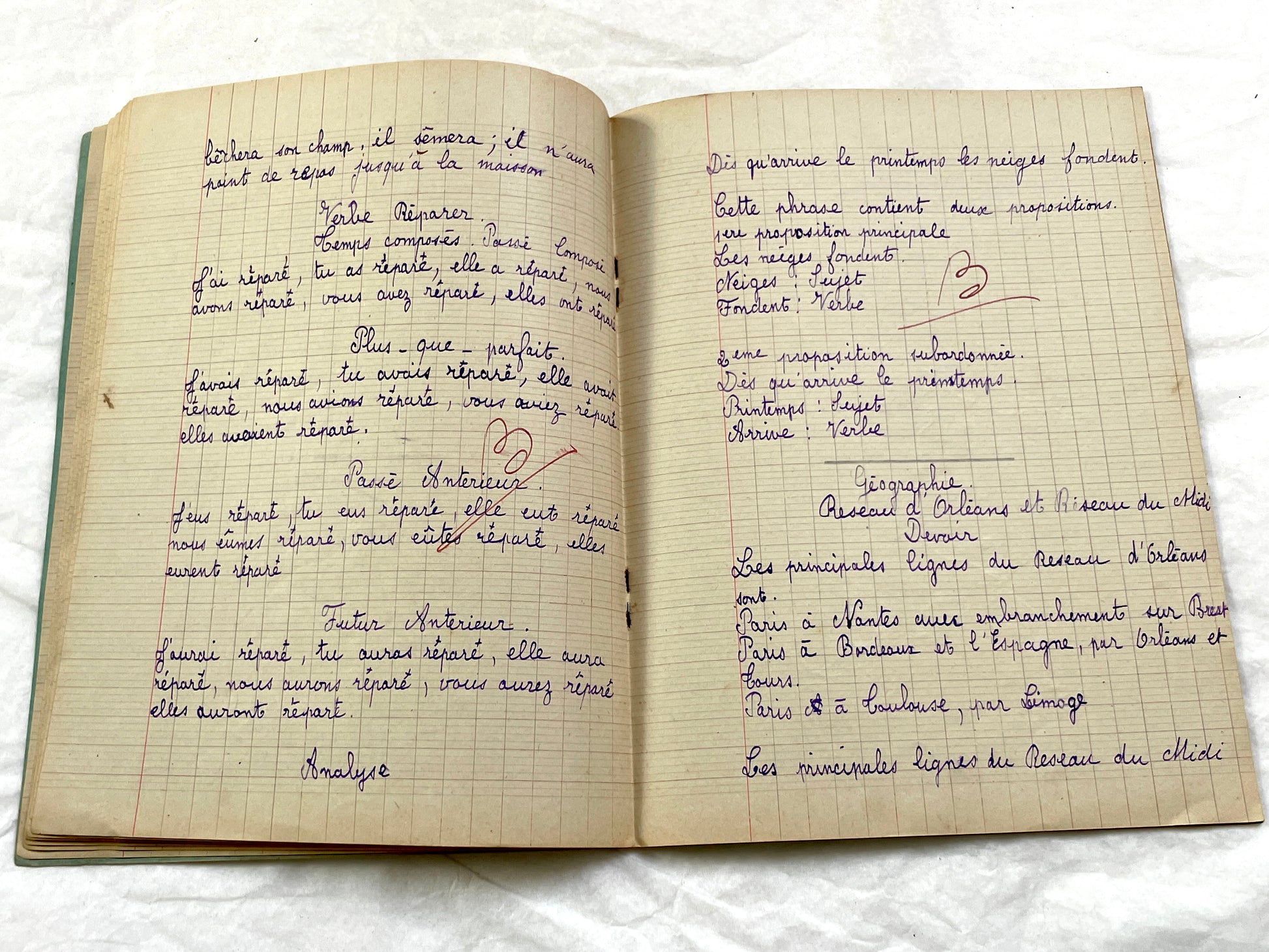 1920s - French School Notebook - Young Girl's Beautiful Handwriting - Vintage Educational Ephemera - French Classroom Memories