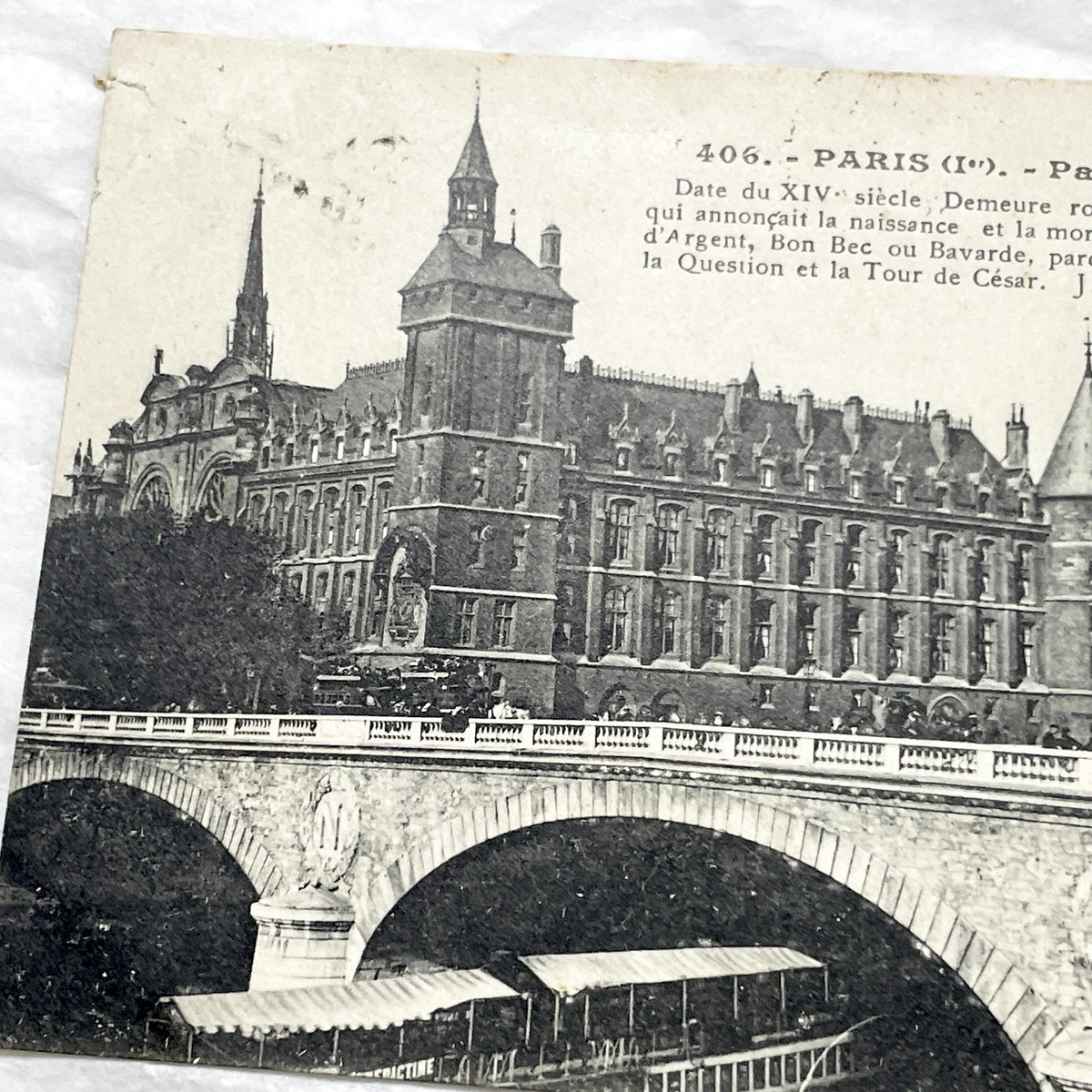 1920s - Vintage Paris Palais De Justice Conciergerie Postcard - Historic French Architecture - Seine River Bridge View