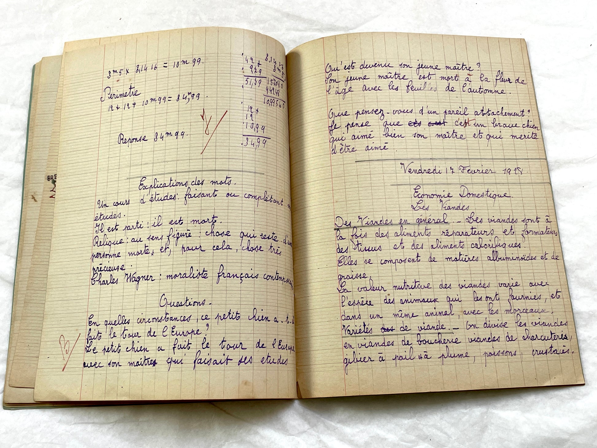 1920s - French School Notebook - Young Girl's Beautiful Handwriting - Vintage Educational Ephemera - French Classroom Memories