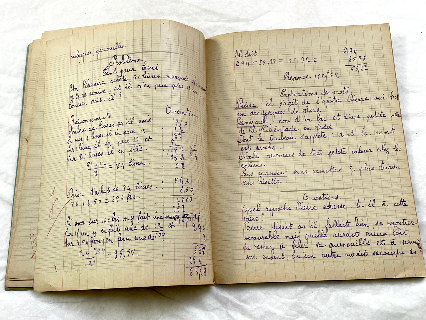 1920s - French School Notebook - Young Girl's Beautiful Handwriting - Vintage Educational Ephemera - French Classroom Memories