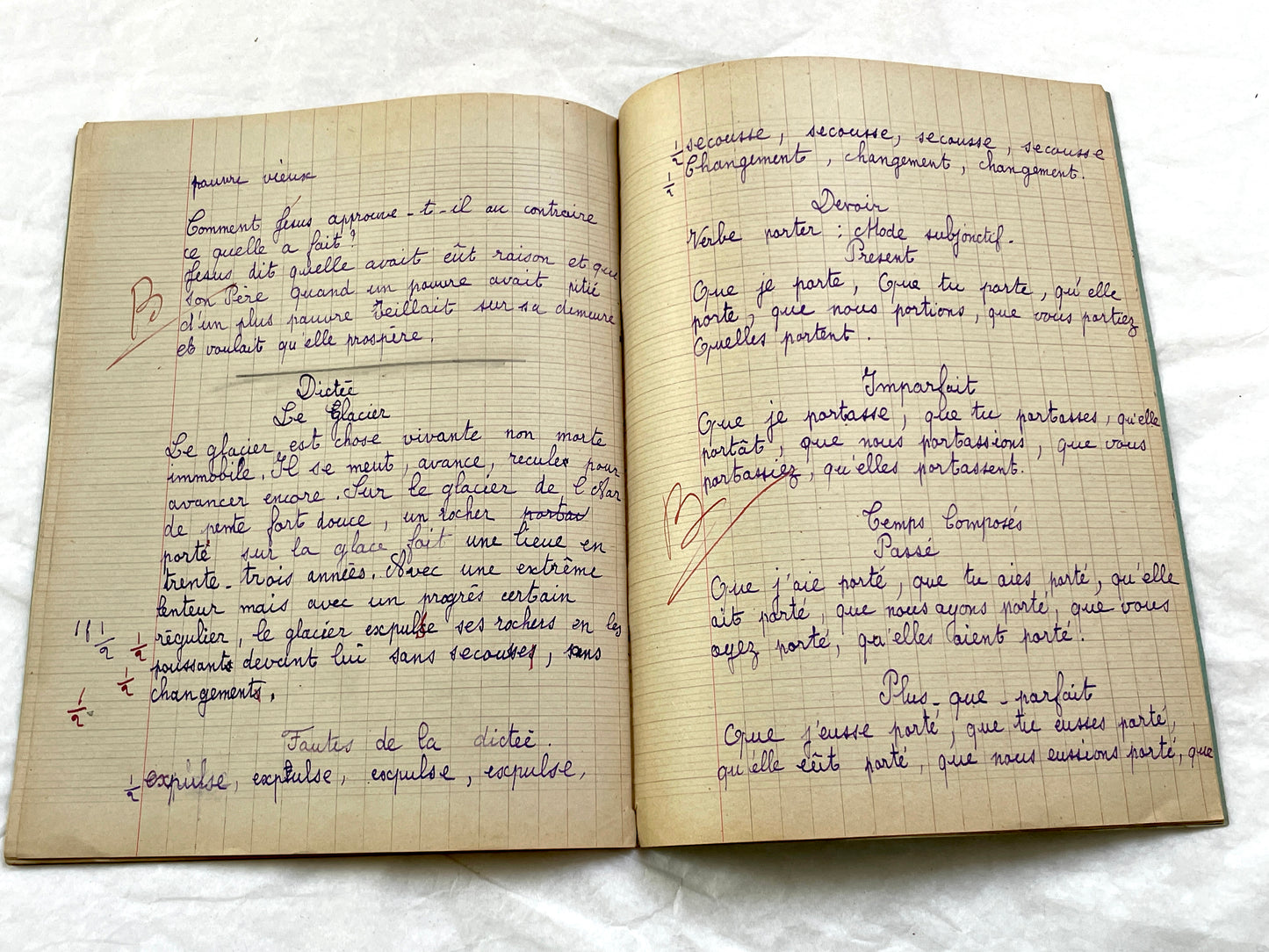 1920s - French School Notebook - Young Girl's Beautiful Handwriting - Vintage Educational Ephemera - French Classroom Memories
