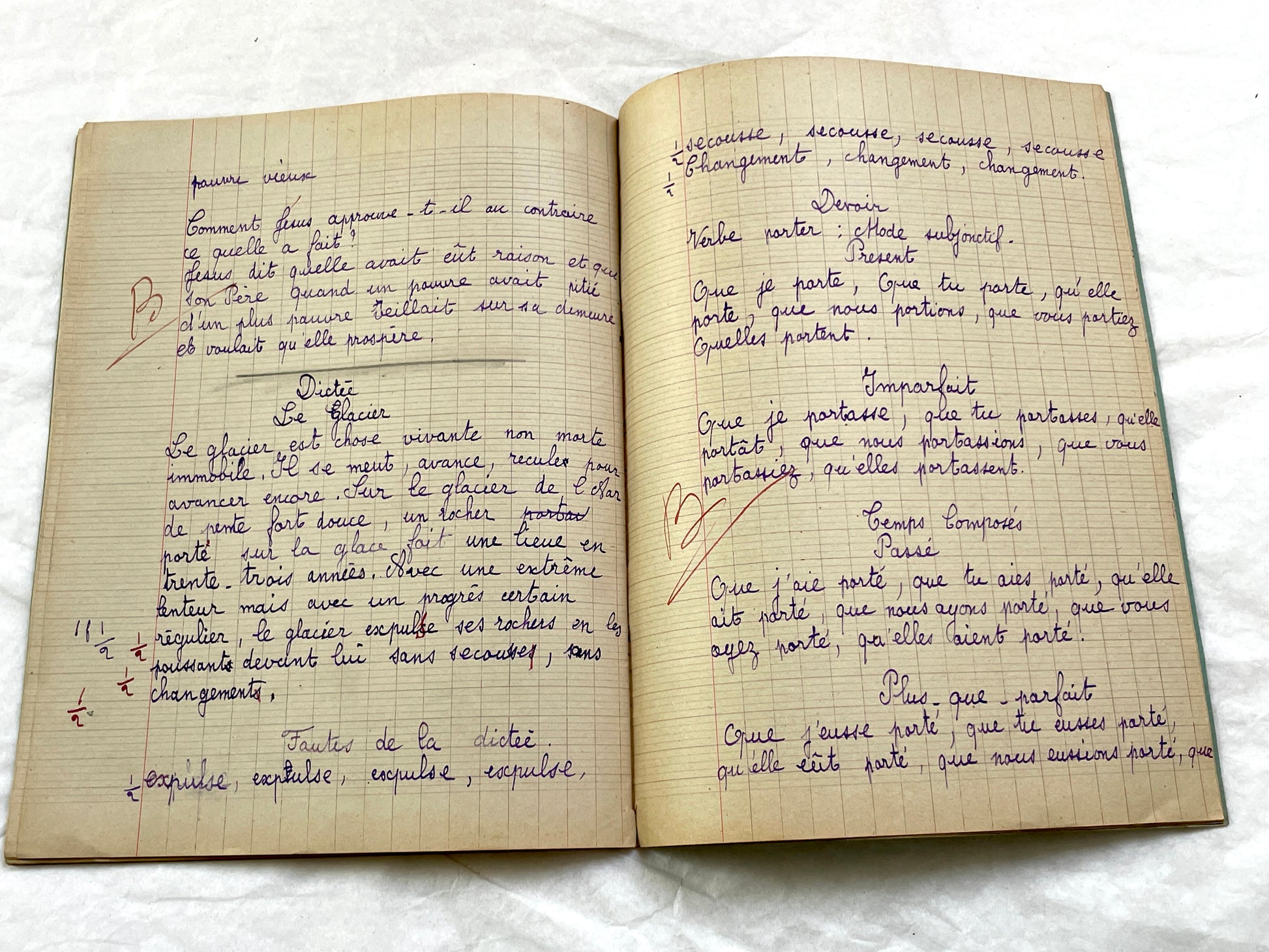 1920s - French School Notebook - Young Girl's Beautiful Handwriting - Vintage Educational Ephemera - French Classroom Memories