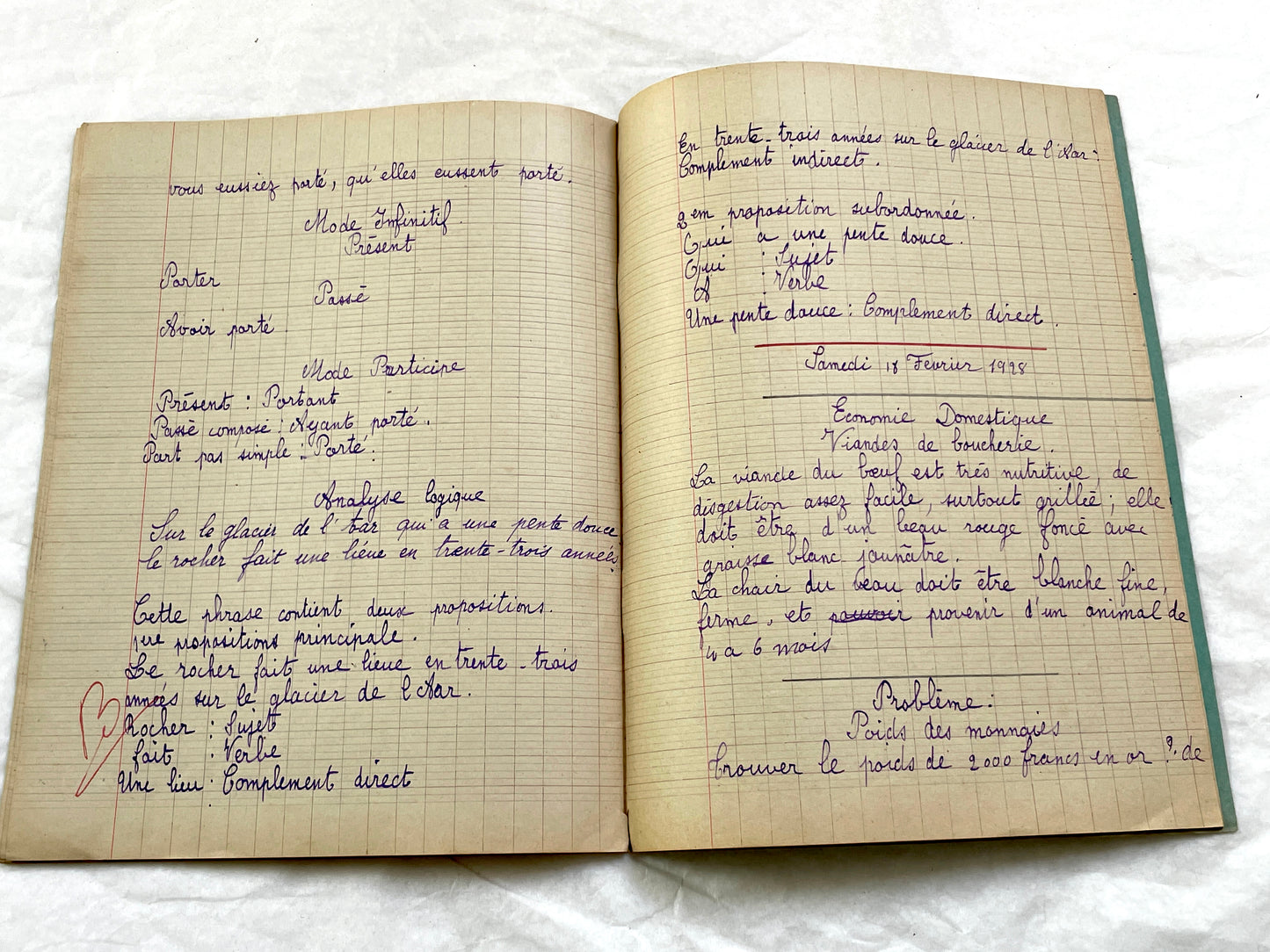 1920s - French School Notebook - Young Girl's Beautiful Handwriting - Vintage Educational Ephemera - French Classroom Memories