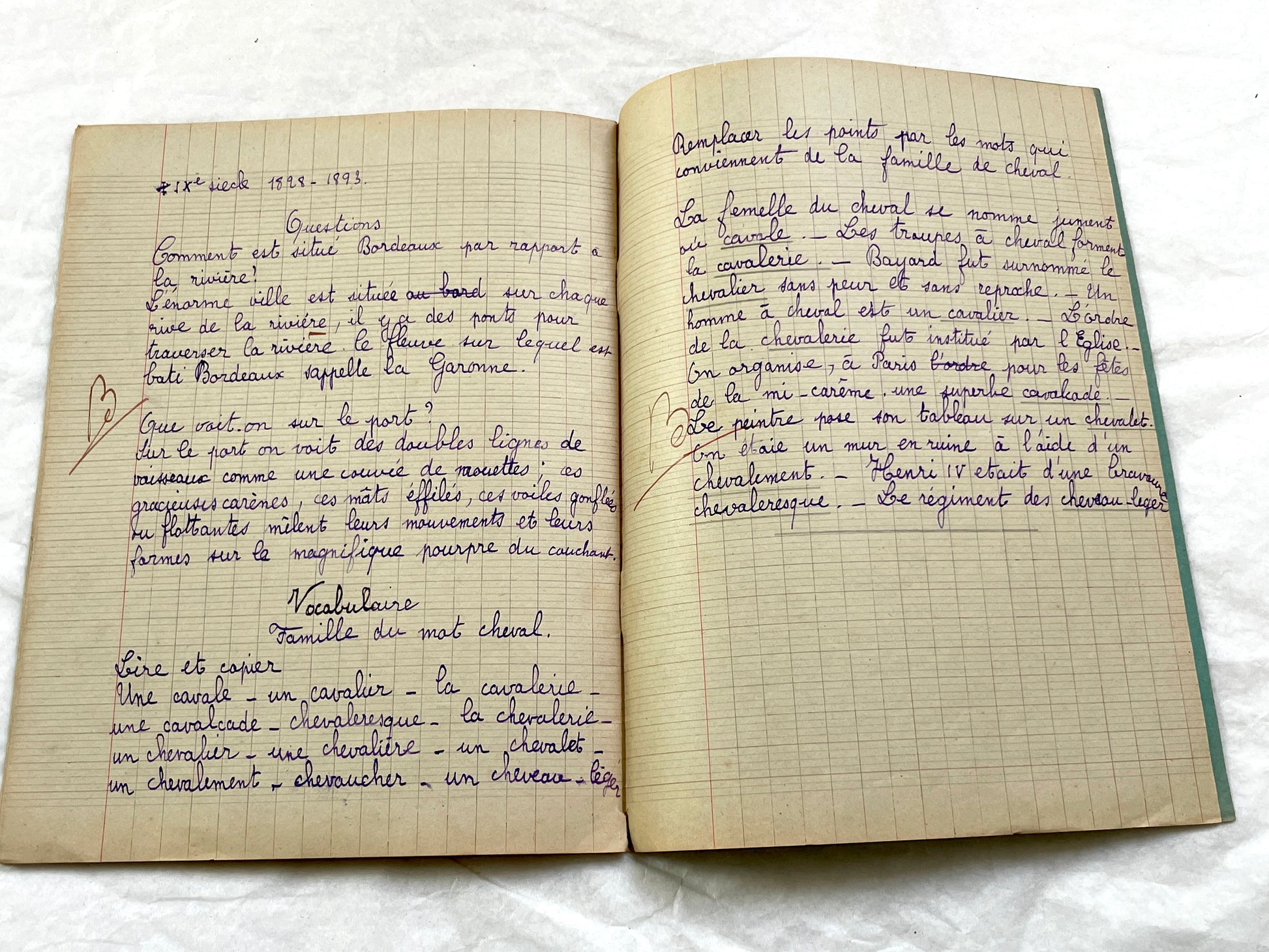 1920s - French School Notebook - Young Girl's Beautiful Handwriting - Vintage Educational Ephemera - French Classroom Memories