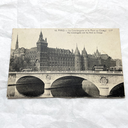 1910s - Vintage Paris Postcard - La Conciergerie and Pont au Change - Historic French Landmark - Seine River View