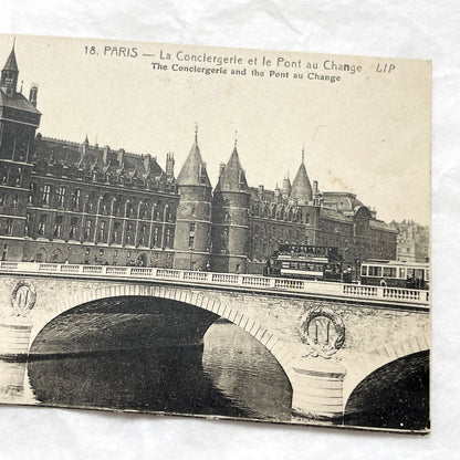 1910s - Vintage Paris Postcard - La Conciergerie and Pont au Change - Historic French Landmark - Seine River View