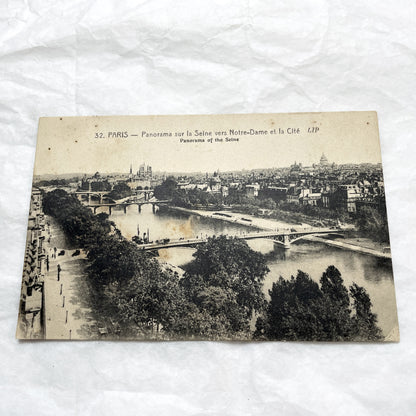 1910s - Vintage Paris Seine River Panorama Postcard - Notre-Dame Cathedral - Historical French City View - Early 20th Century Collectible