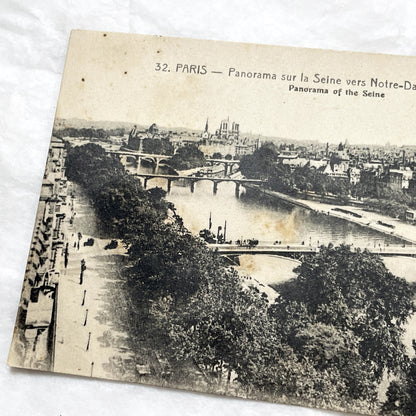 1910s - Vintage Paris Seine River Panorama Postcard - Notre-Dame Cathedral - Historical French City View - Early 20th Century Collectible