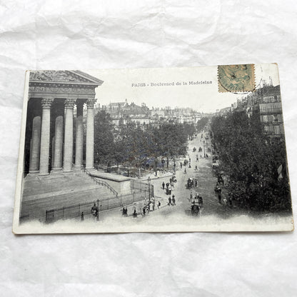 1900s - Paris Boulevard de la Madeleine Postcard - Vintage French Street Scene - La Madeleine Church - Historic Paris View