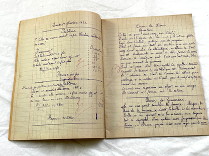 1920s - French School Notebook - Young Girl's Handwritten Lessons - Vintage French Education Ephemera