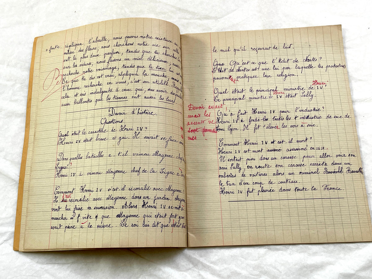 1920s - French School Notebook - Young Girl's Handwritten Lessons - Vintage French Education Ephemera