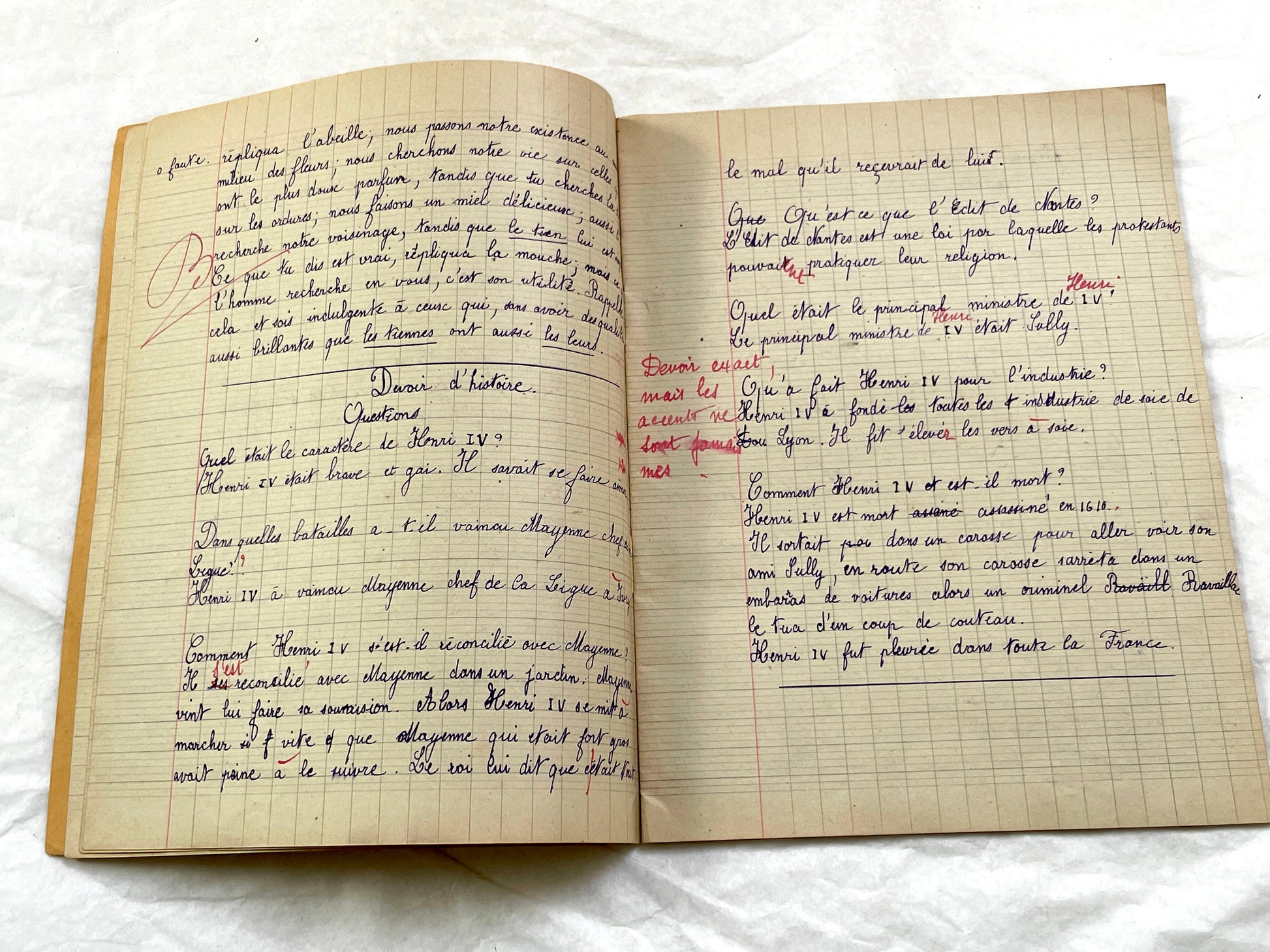 1920s - French School Notebook - Young Girl's Handwritten Lessons - Vintage French Education Ephemera