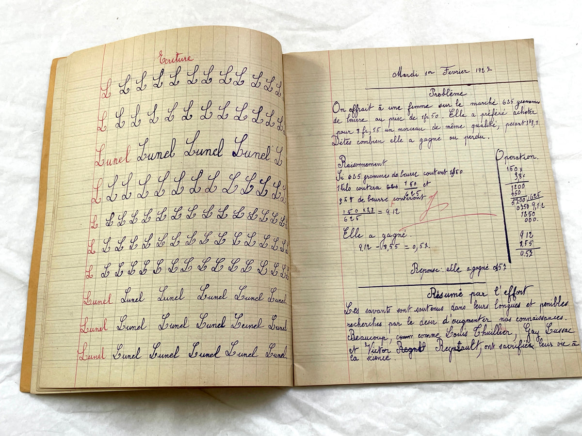 1920s - French School Notebook - Young Girl's Handwritten Lessons - Vintage French Education Ephemera