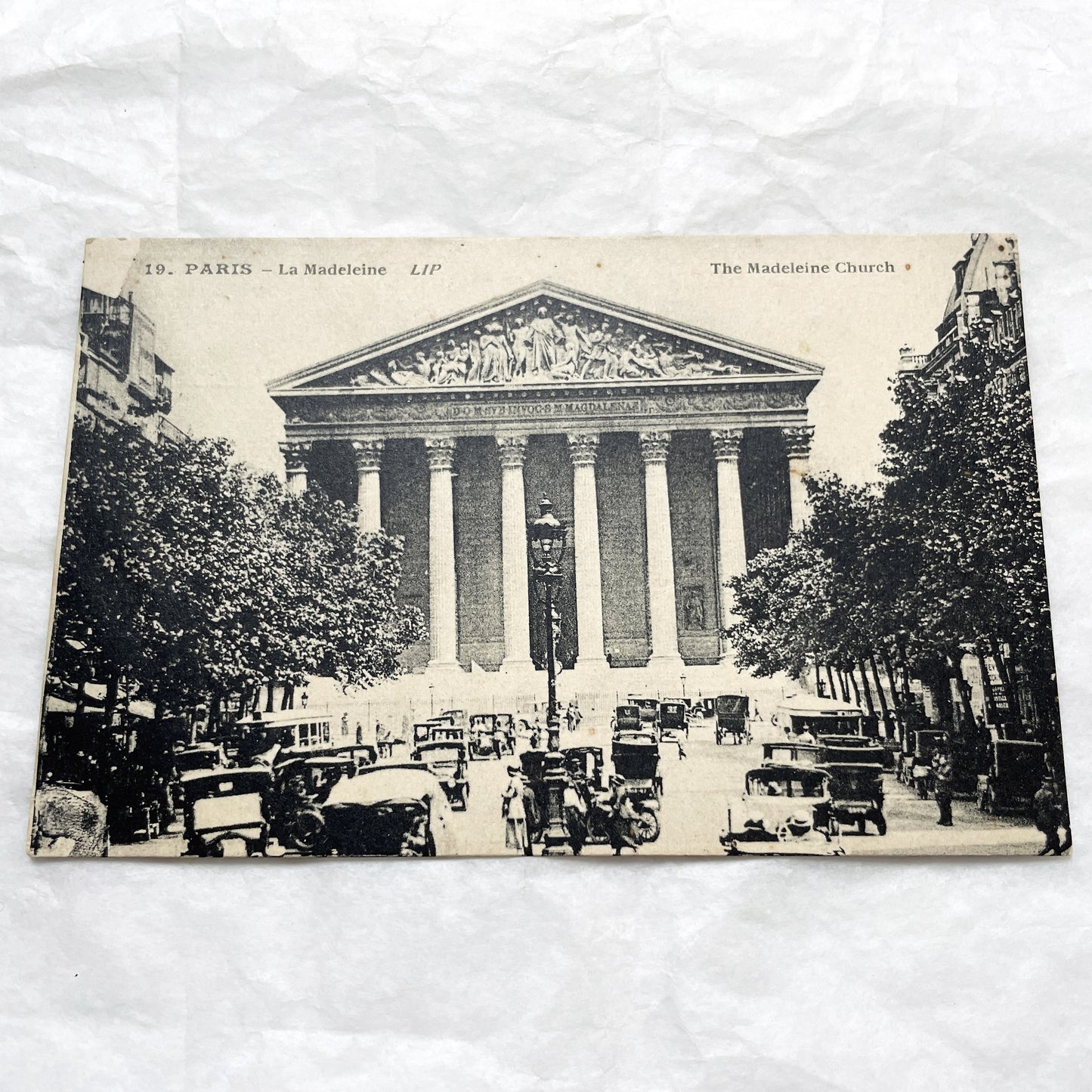 1910s - Paris La Madeleine Church Postcard - Vintage French Landmark - Historic Street Scene - Early Automobiles - French Capital