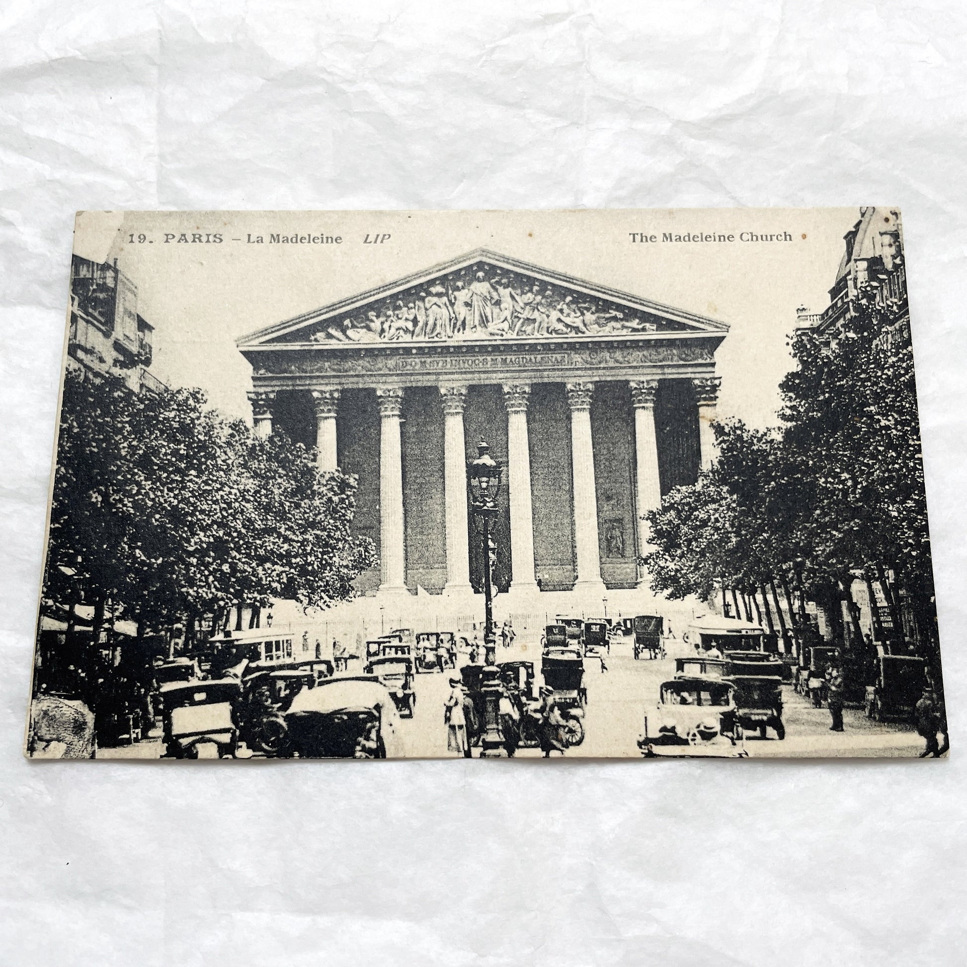 1910s - Paris La Madeleine Church Postcard - Vintage French Landmark - Historic Street Scene - Early Automobiles - French Capital