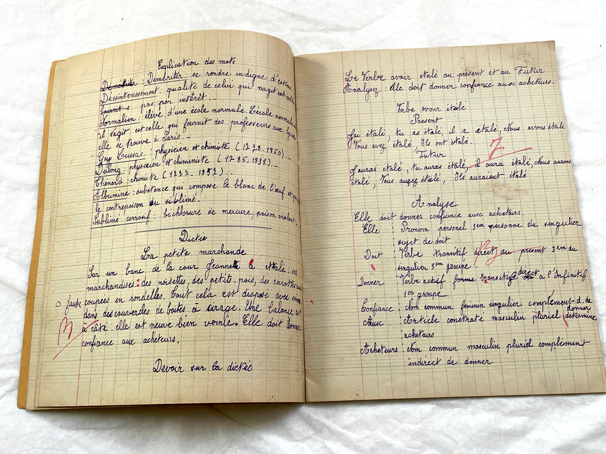 1920s - French School Notebook - Young Girl's Handwritten Lessons - Vintage French Education Ephemera