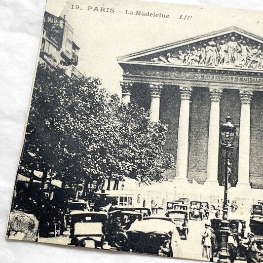 1910s - Paris La Madeleine Church Postcard - Vintage French Landmark - Historic Street Scene - Early Automobiles - French Capital