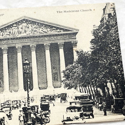 1910s - Paris La Madeleine Church Postcard - Vintage French Landmark - Historic Street Scene - Early Automobiles - French Capital