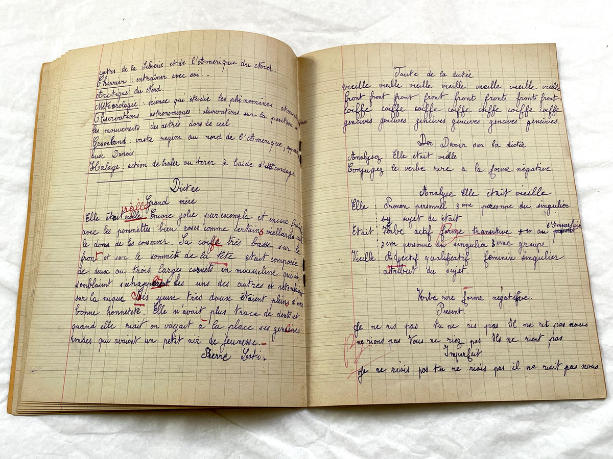 1920s - French School Notebook - Young Girl's Handwritten Lessons - Vintage French Education Ephemera
