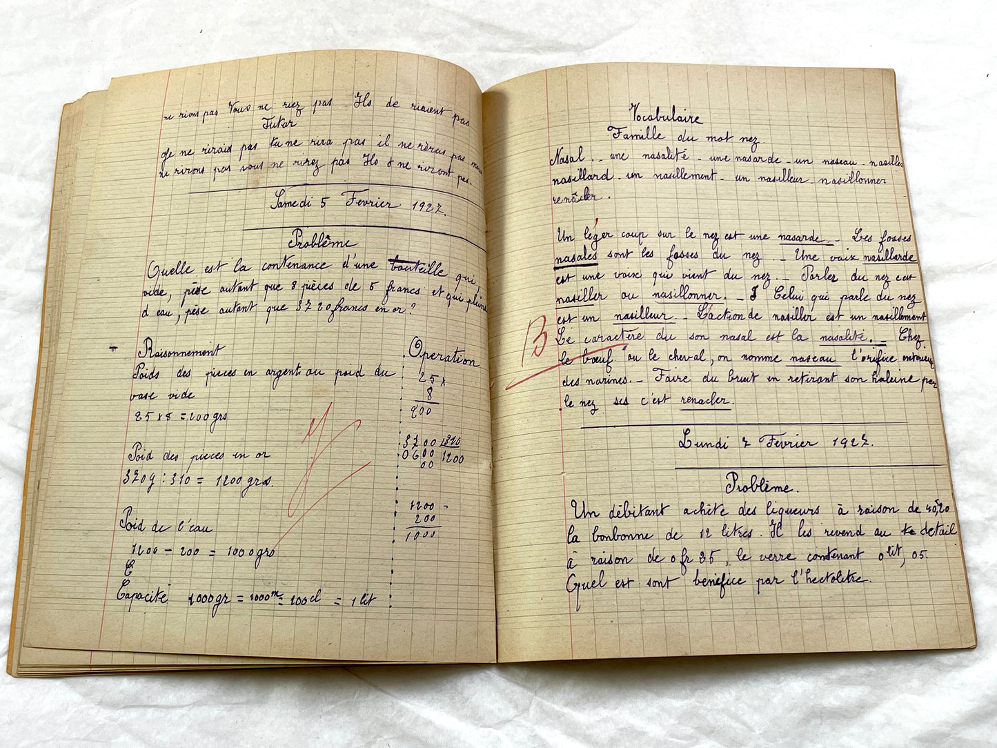 1920s - French School Notebook - Young Girl's Handwritten Lessons - Vintage French Education Ephemera