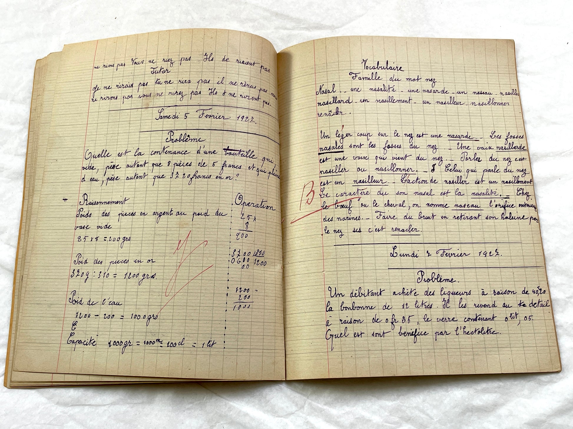 1920s - French School Notebook - Young Girl's Handwritten Lessons - Vintage French Education Ephemera