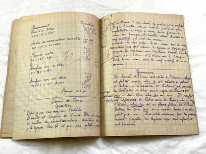 1920s - French School Notebook - Young Girl's Handwritten Lessons - Vintage French Education Ephemera