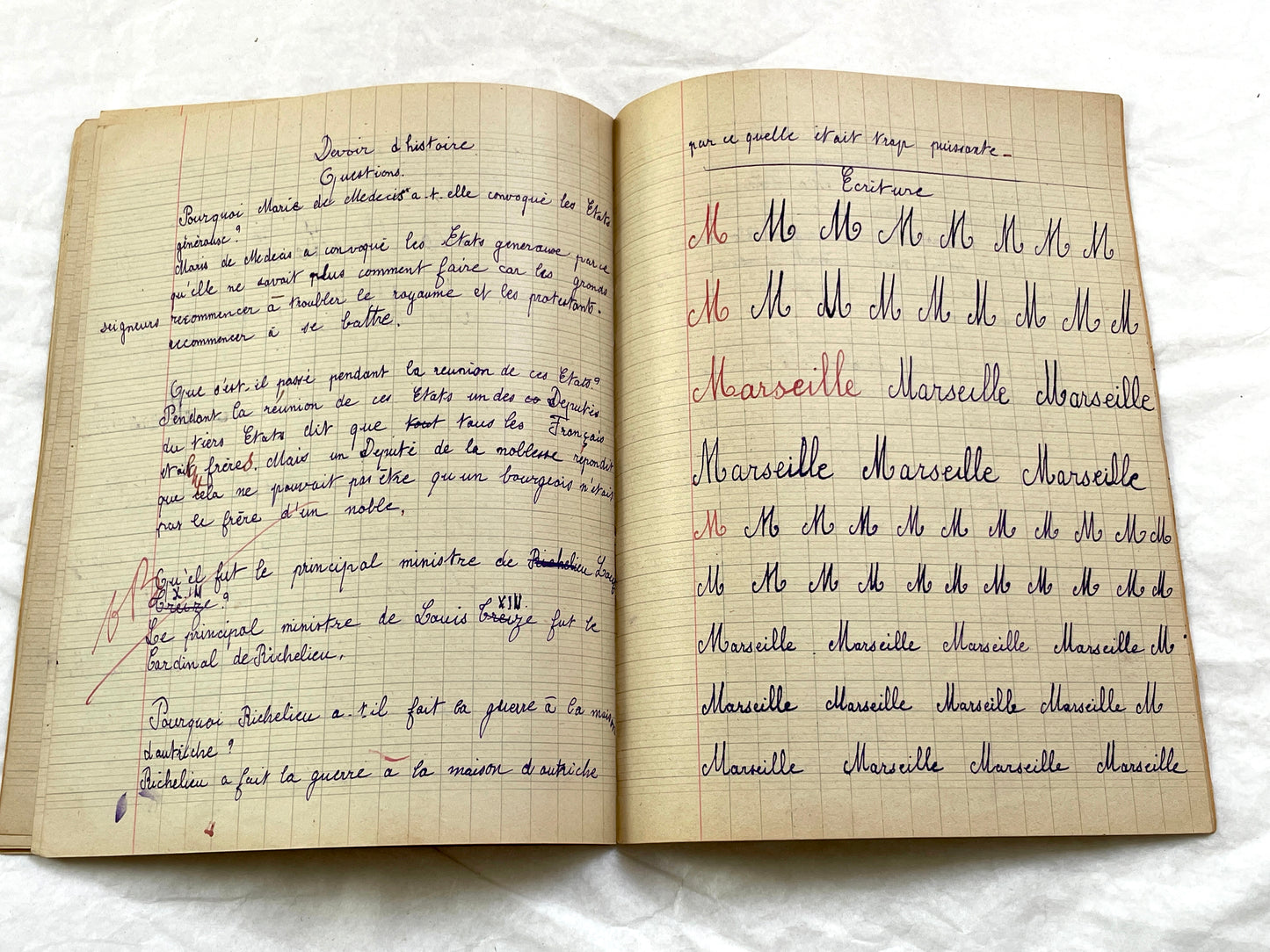 1920s - French School Notebook - Young Girl's Handwritten Lessons - Vintage French Education Ephemera