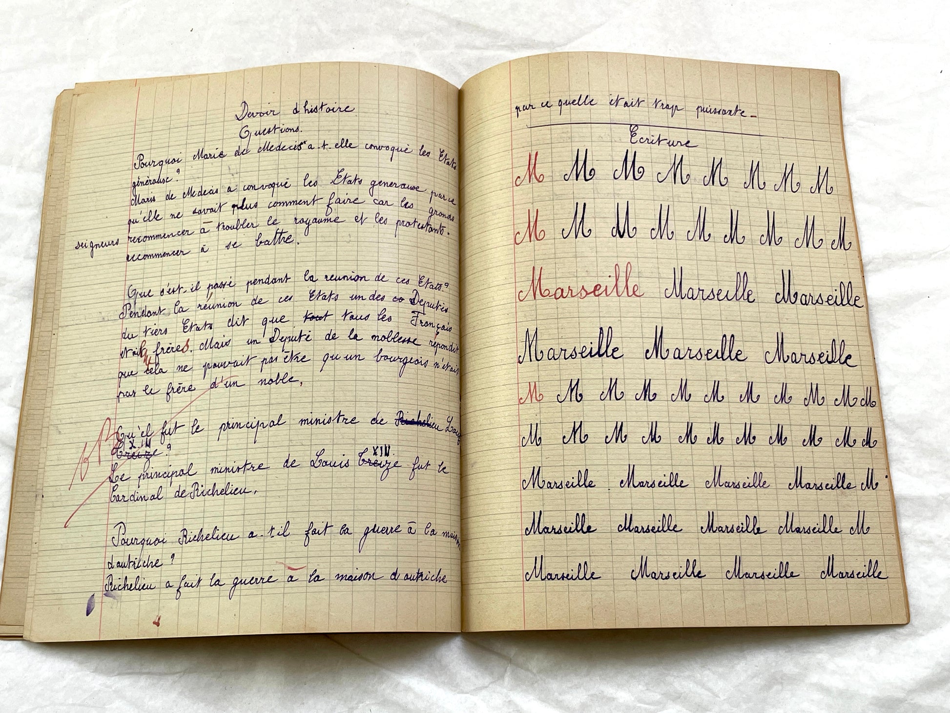 1920s - French School Notebook - Young Girl's Handwritten Lessons - Vintage French Education Ephemera