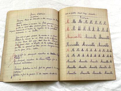 1920s - French School Notebook - Young Girl's Handwritten Lessons - Vintage French Education Ephemera