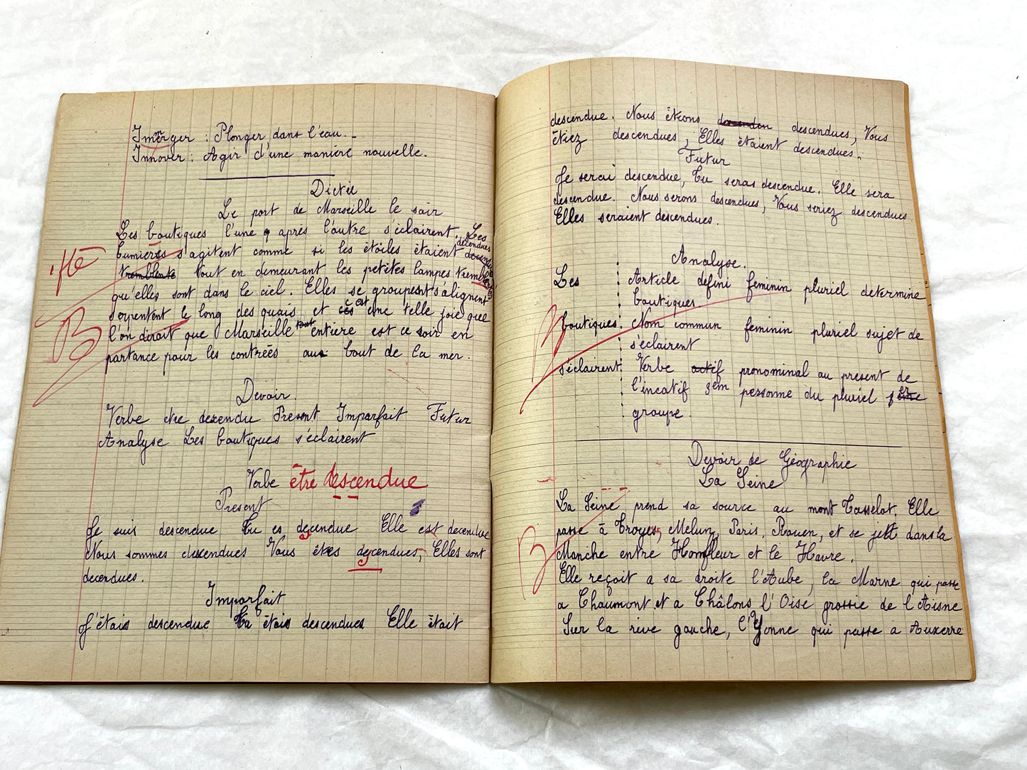 1920s - French School Notebook - Young Girl's Handwritten Lessons - Vintage French Education Ephemera