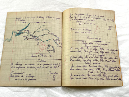 1920s - French School Notebook - Young Girl's Handwritten Lessons - Vintage French Education Ephemera