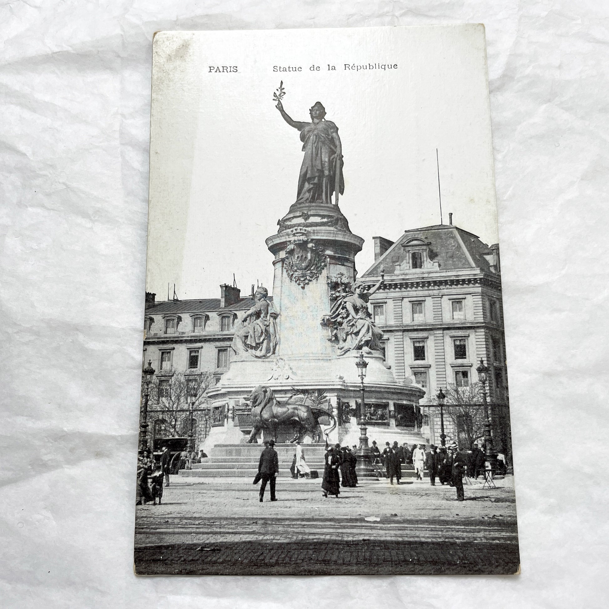 1910s - Vintage Paris Statue de la République Postcard - Historic French Monument Landmark View - Black & White Photography Ephemera