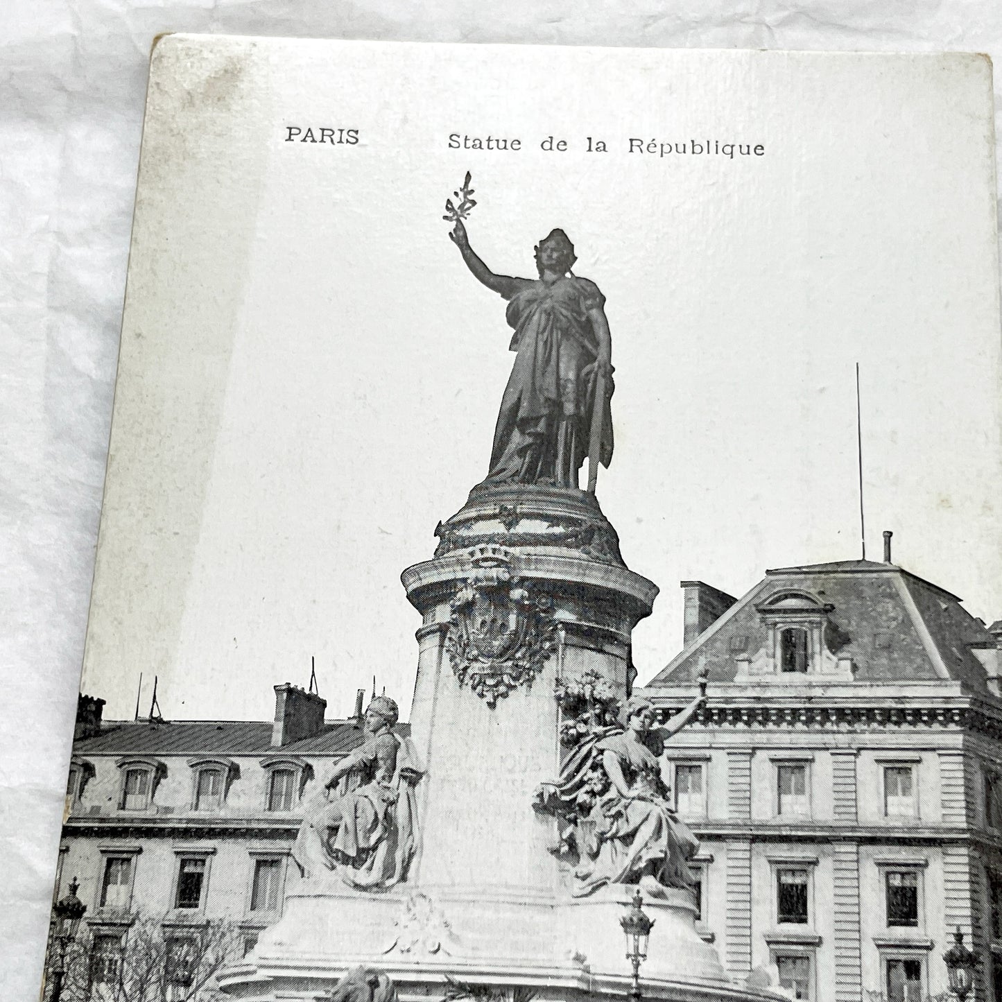1910s - Vintage Paris Statue de la République Postcard - Historic French Monument Landmark View - Black & White Photography Ephemera