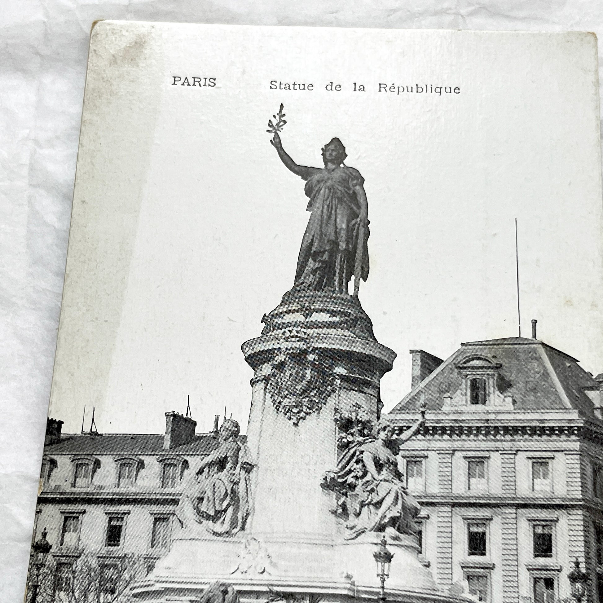 1910s - Vintage Paris Statue de la République Postcard - Historic French Monument Landmark View - Black & White Photography Ephemera