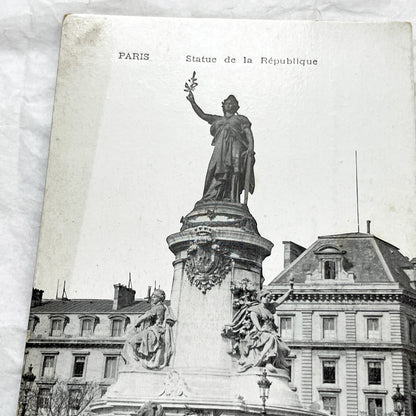 1910s - Vintage Paris Statue de la République Postcard - Historic French Monument Landmark View - Black & White Photography Ephemera