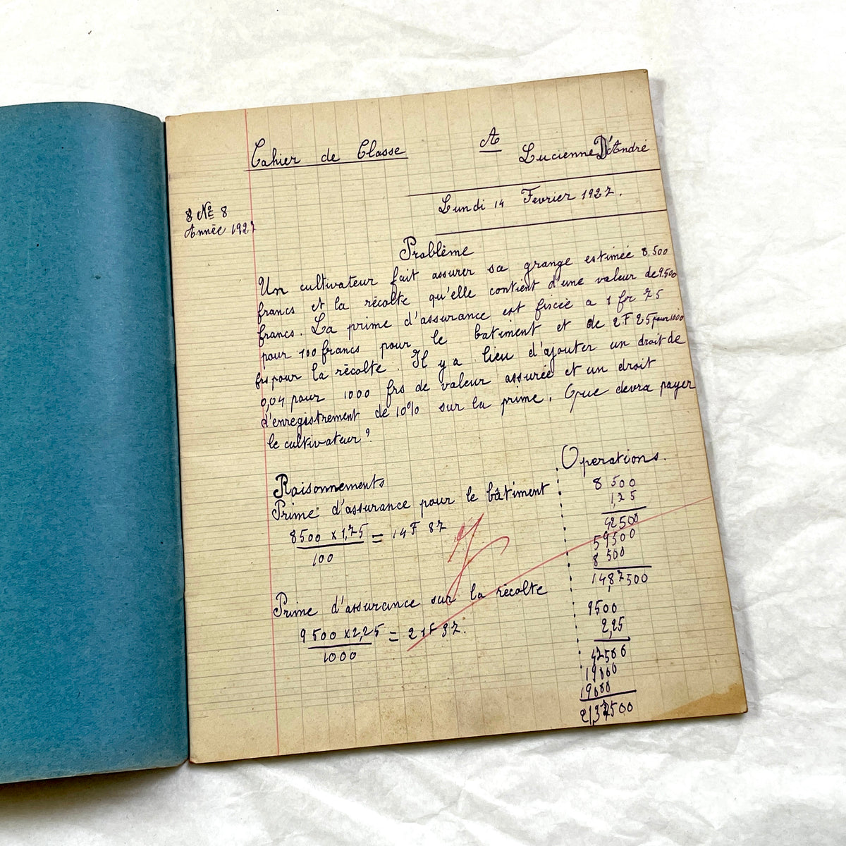 1920s - French School Notebook - Young Girl's Studies - Vintage French Education - Historical Classroom Ephemera from France