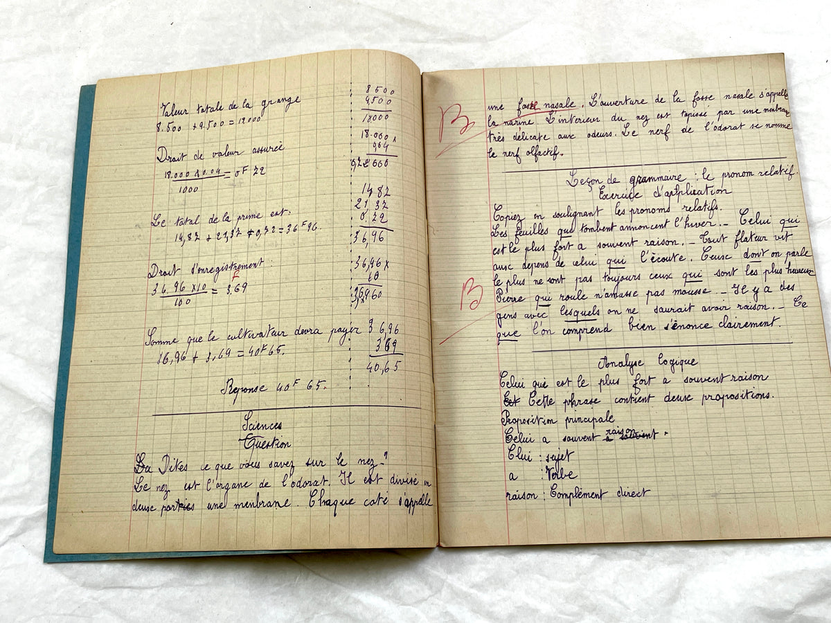 1920s - French School Notebook - Young Girl's Studies - Vintage French Education - Historical Classroom Ephemera from France