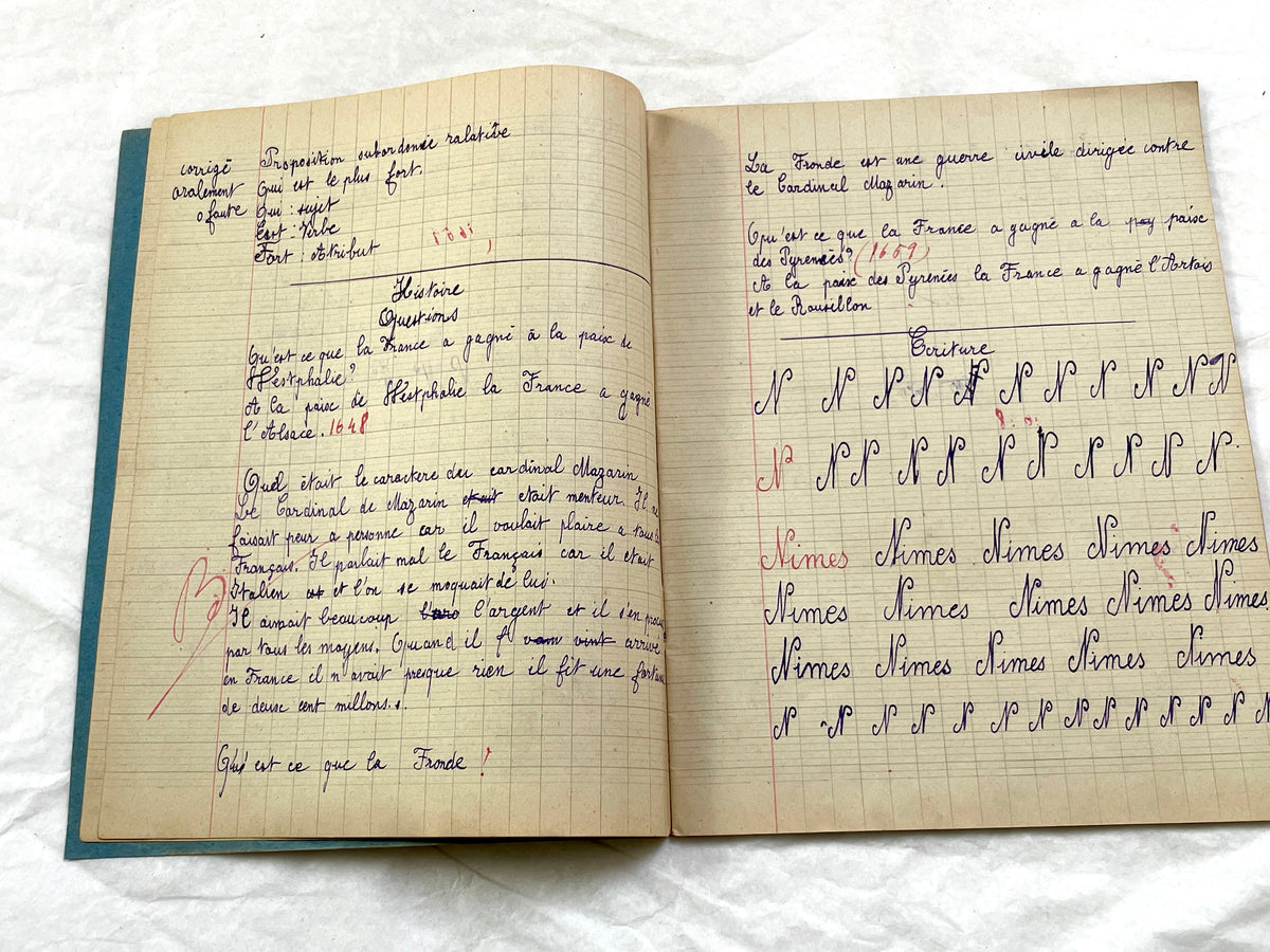 1920s - French School Notebook - Young Girl's Studies - Vintage French Education - Historical Classroom Ephemera from France